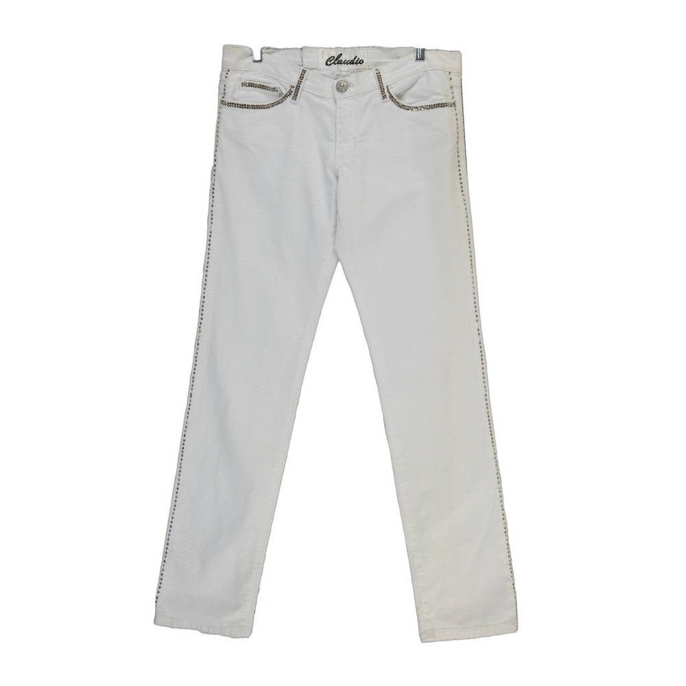 Claudio Swarovski Jeans Women's Size 11 White Vintage Crystal Embellished FLAW